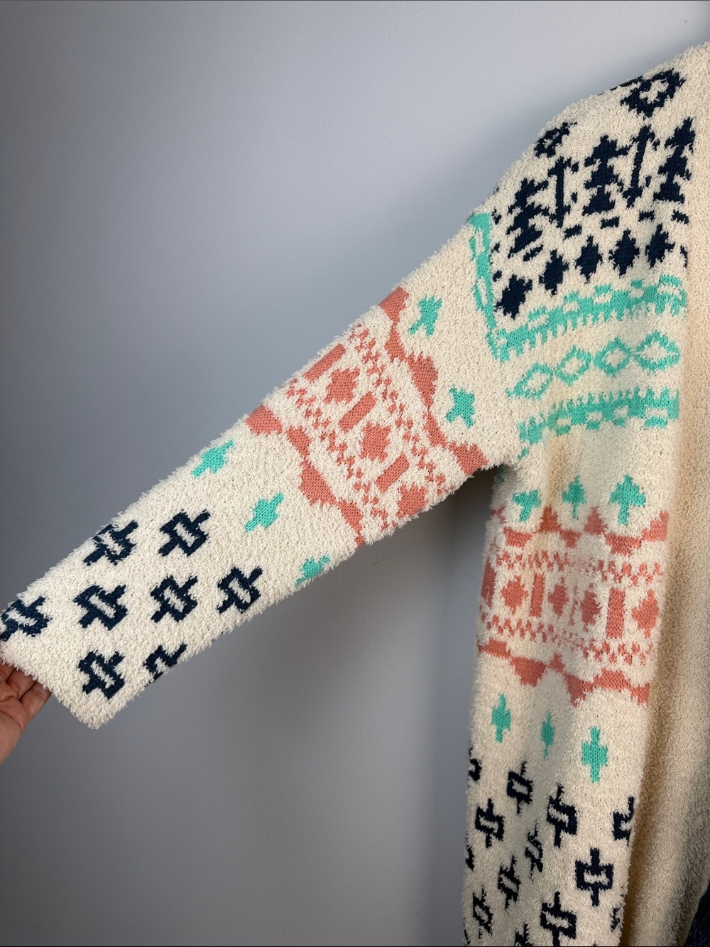 Blue B Cozy Aztec Cardigan Blanket Sweater Oversized Small Long Length Bohemian - Picture 9 of 16